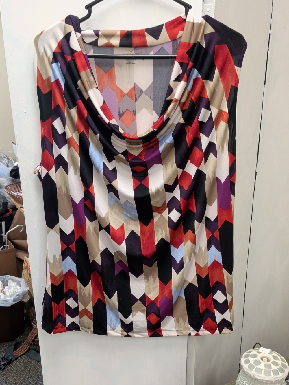 Worthington Multicolor Geometric Cowl Neck Sleeveless Top